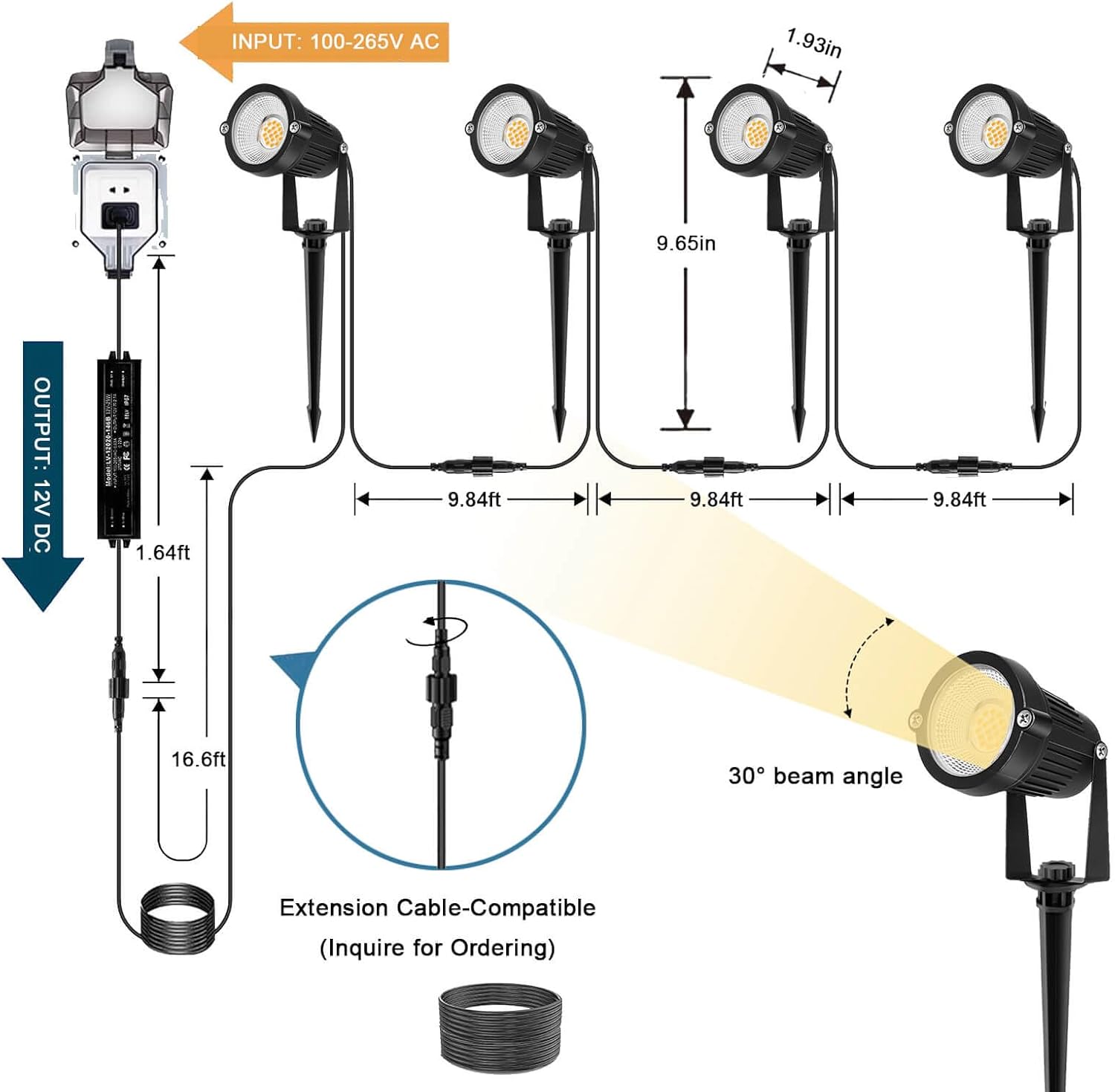 Outdoor Lighting Voltage - Laagspanningslandschapsverlichting, 12V LED-buitenspots, tuinpadverlichting, met waterdichte