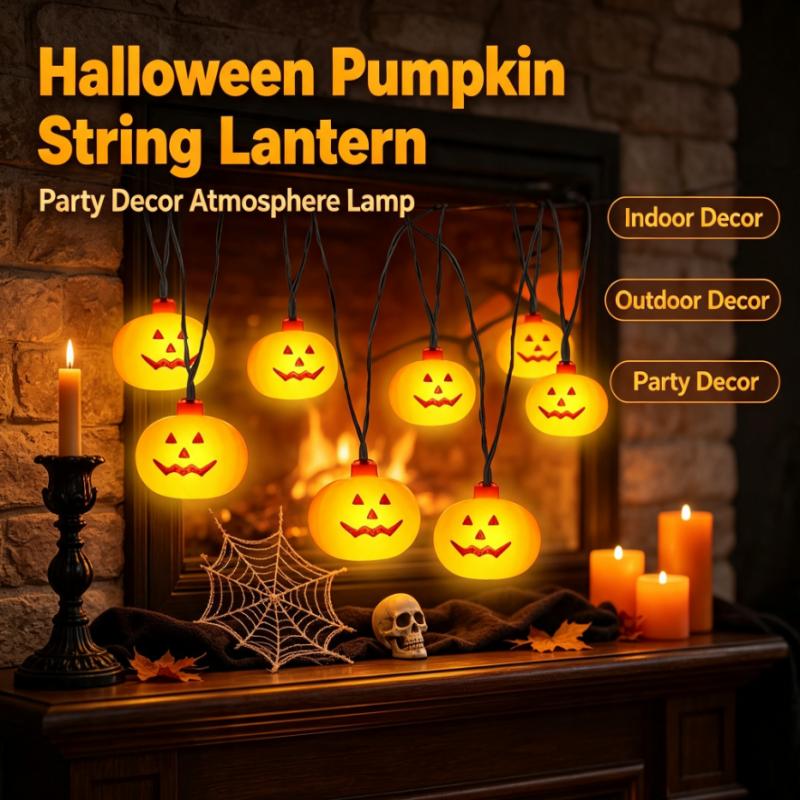 Outdoor Lighting Lanterns - Batterijgevoede Halloween-pompoen-lichtslingers 20LED, Jack-o'-Lantern-slinger voor buiten-