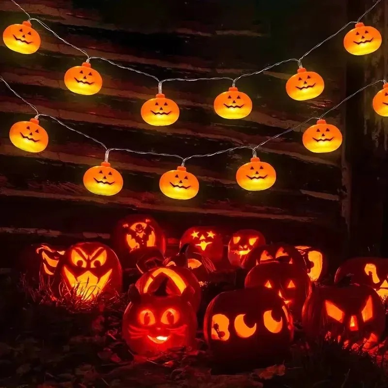 Outdoor Lighting Lanterns - Pompoen Halloween Lichtenslinger 20LED Batterij Jack-o'-Lantern,